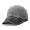 Two-tone washed denim baseball cap in grey and charcoal with a distressed finish - Adjustable / Black Brim + Grey