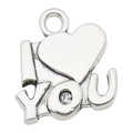 Silver I Love You heart pendant with small clear crystal and antique finish design - I Love You Rhinestone Heart (11433)