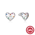 925 silver heart stud earrings with colorful zircons and 'mama' engraving - 925 Silver / Platinum Heart mama (G60203638060C)