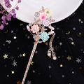 Vintage metal hair stick with colorful resin flowers and long tassel chains - Metal Colorful Resin Flower Tassel (FZ043)