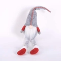 Plush Christmas gnome ornament with long legs and grey pointed hat in sitting pose - Grey Long Legged Doll (D-BJ25)