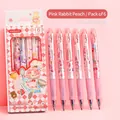 Set of 6 retractable erasable gel pens 0.5mm with pink rabbit and peach floral motifs - Tea Rabbit Style 6Pcs/Box - Crystal Blue Ink