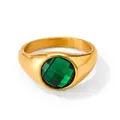 Poliertes Gold-Edelstahlring mit einem großen grünen ovalen Schmuckstein - US 8 / Goldgrün (KBJ229)