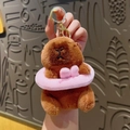 Capibara pluche sleutelhanger met roze zwemband, schattige tashanger accessoire - Konijn Zwemring Capibara