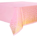 Pink plastic tablecloth with shimmering gold foil polka dots for party decoration - Tablecloth