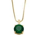 Close-up of a gold box chain with a deep green zircon pendant in a four-claw setting - Green