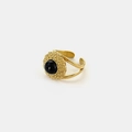 Vintage-Ring aus 18K vergoldetem Edelstahl mit rundem schwarzem Naturstein-Besatz - US 7 / Gold