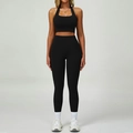 Women's two-piece black yoga set with halter sports bra and high-waisted leggings - S / 6116 Bra + 6116 Leggings / Premium Black
