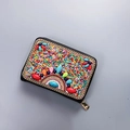Bohemian handmade beaded card holder with colorful ethnic patterns and gold zipper closure - No.01 (Ethnic Beads)