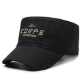 Black military cadet cap featuring vintage letter embroidery and a structured flat top - Adjustable / Letter Black