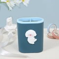 Blue desktop pen holder with cute white dog figure for creative office organization - Dog