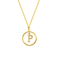 Minimalist 18K gold plated necklace featuring a zircon-studded letter P pendant - Letter P (S-N051-P)