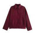 Classic burgundy men's zip-up jacket with lapel collar and front pockets on white background - S / Wine Red Top