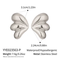 Polished stainless steel butterfly wing earrings with detailed dimensions and weight specs - Silver (YYE023563-P)