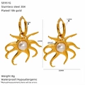 Dettagli sulle dimensioni degli orecchini a polpo dorati con perle e oro 18 carati - Forma di Calamaro (SE951G)