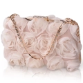 Elegant light pink chiffon floral evening bag with sparkling rhinestone closure and chain - Champagne