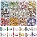 Vista macro di 12 colori di perline distanziatrici rotonde con strass per creazioni DIY - 12 Griglie 720 Pezzi