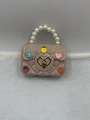 Mini jelly handbag in light brown with pearl handle and cute 3D cartoon fruit patches - Apricot