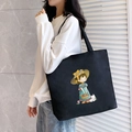Black canvas tote bag with girl and cat illustration for daily commute use - Black Picnic Girl