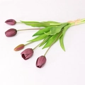 A bouquet of five deep purple artificial tulips tied with rustic hemp rope on white background - 5 Stems Bundle / Dark Purple