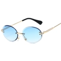 Rimless oval sunglasses with light blue gradient lenses and gold metal frames for women - Gold Frame Blue Gradient