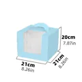 Light blue square cake box with handle and clear window, 21x21x20cm premium packaging - 6 Inch Tall Blue With Tray