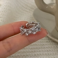 Macro shot of silver triple-layer branch ring featuring micro-paved sparkling zircons - Super Shiny Zirconia Three-layer Ring / Silver