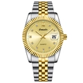 Montre quartz pour homme lumineuse avec cadran doré et index diamant sur acier - Style Homme / Bicolore Or et Argent avec Cadran Doré (Hommes)