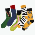 Lot de 5 paires de chaussettes en coton avec motifs animaux colorés sur fond blanc - Taille unique / Collection Royaume Animal