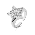 Close-up of a silver five-pointed star ring featuring pave-set sparkling zircon stones - Adjustable Open / White Gold Pave Star