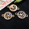 Golden Tree of Life jewelry connectors with blue evil eye and sparkling rhinestones - KC Gold Tree of Life Connector