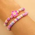 Set di braccialetti con perline heishi colorate e ciondolo a fiore rosa per le vacanze - Set di 2 Braccialetti Color Macaron (6362)