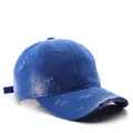 Distressed royal blue denim baseball cap with vintage washed finish and torn details - Sapphire Blue