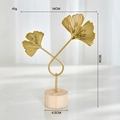 Modern gold ginkgo leaf metal ornament with circular wooden base for home decor - Double Ginkgo Leaves / Gold