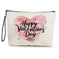Pochette beige in tela con cuori rosa e stampa Happy Valentine's Day per san valentino - Stile 2 (Happy Valentine's Day)
