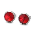 Boucles d'oreilles rondes rouge rubis élégantes avec base en acier inoxydable argenté - Argent Rouge (KE51590-Z)