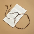 Bohemian brown woven waist chain featuring dark wooden square beads and ivory accents - X502-2 Dark Coffee Rope