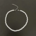Detail of white pearl necklace featuring a silver lobster clasp and extension chain - A2-14 (8mm Pearl)