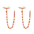 Elegant gold-plated chain earring set with vibrant ruby-red zircon stones - Gold with Red Gemstone Ear Cuff Chain Earring