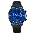 Montre homme business avec bracelet cuir noir, cadran bleu et fenêtre calendrier ronde - Cadran Bleu Bracelet Noir