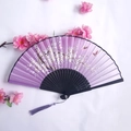 Purple folding silk fan with cherry blossoms, black bamboo ribs and matching tassel - Purple Cherry Blossom & Butterfly Design, Black Ribs (Women's Fan - 24)