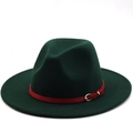 Dark green wool fedora hat with a red leather strap and golden buckle on white background - M(56-58cm) / Dark Green