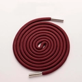 Dark red round braided drawstring with polished metal tips coiled on white background - Burgundy