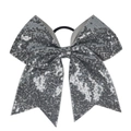 Chouchou à gros nœud en paillettes argentées scintillantes avec élastique noir robuste - Gris