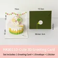 3D birthday cake greeting card HK8011D with dark green envelope and sealing sticker - Design D-HK8011