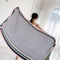 Ethnic summer sun protection beach scarf in white silk with blue geometric patterns - Brown-White Blue Plaid Pink Green Blue Border / 180cm / Brown