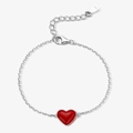 Delicate 925 sterling silver chain bracelet featuring a glossy red heart charm - Heart Bracelet / Red