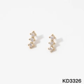 Elegante goldene Edelstahl-Ohrstecker mit drei vertikalen Zirkonia-Steinen für Damen - Gold (KD3326)