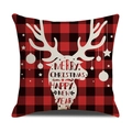 Linen Christmas pillowcase with red black plaid and white deer head silhouette print - Red Black Plaid White Deer Head/22YM13-14