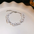 Three-layer silver chain bracelet with white pearls and lobster clasp on art tray - 75# Bracelet-Silver-6mm
